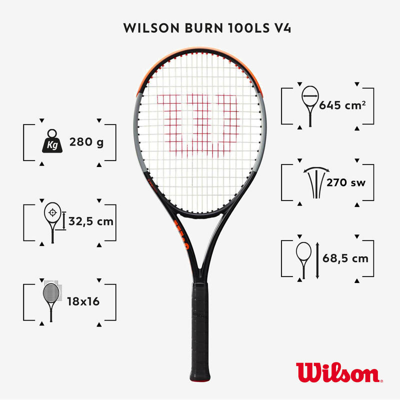 Rachetă Tenis Wilson Burn 100LS V4.280g Negru-Portocaliu Adulți