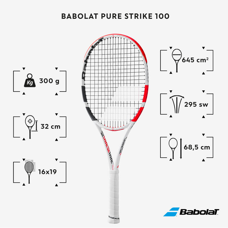 Racchetta tennis adulto Babolat PURE STRIKE 100 bianco-rosso