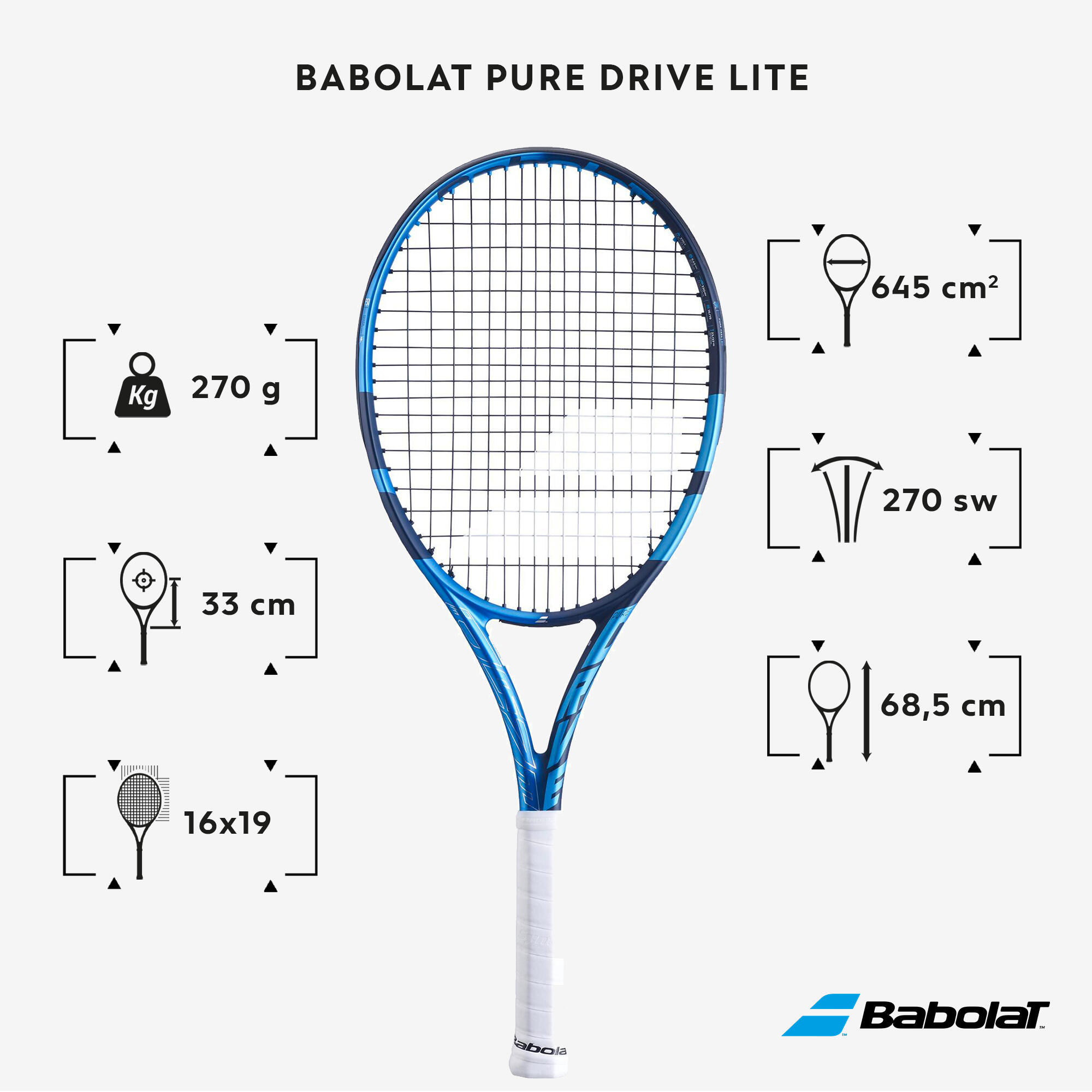 Adult Tennis Racket Pure Drive Lite 270g Blue Decathlon