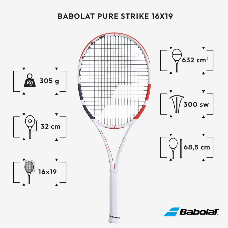 Raquette de tennis adulte - Babolat Pure Strike 16x19 Blanc Orange 305g