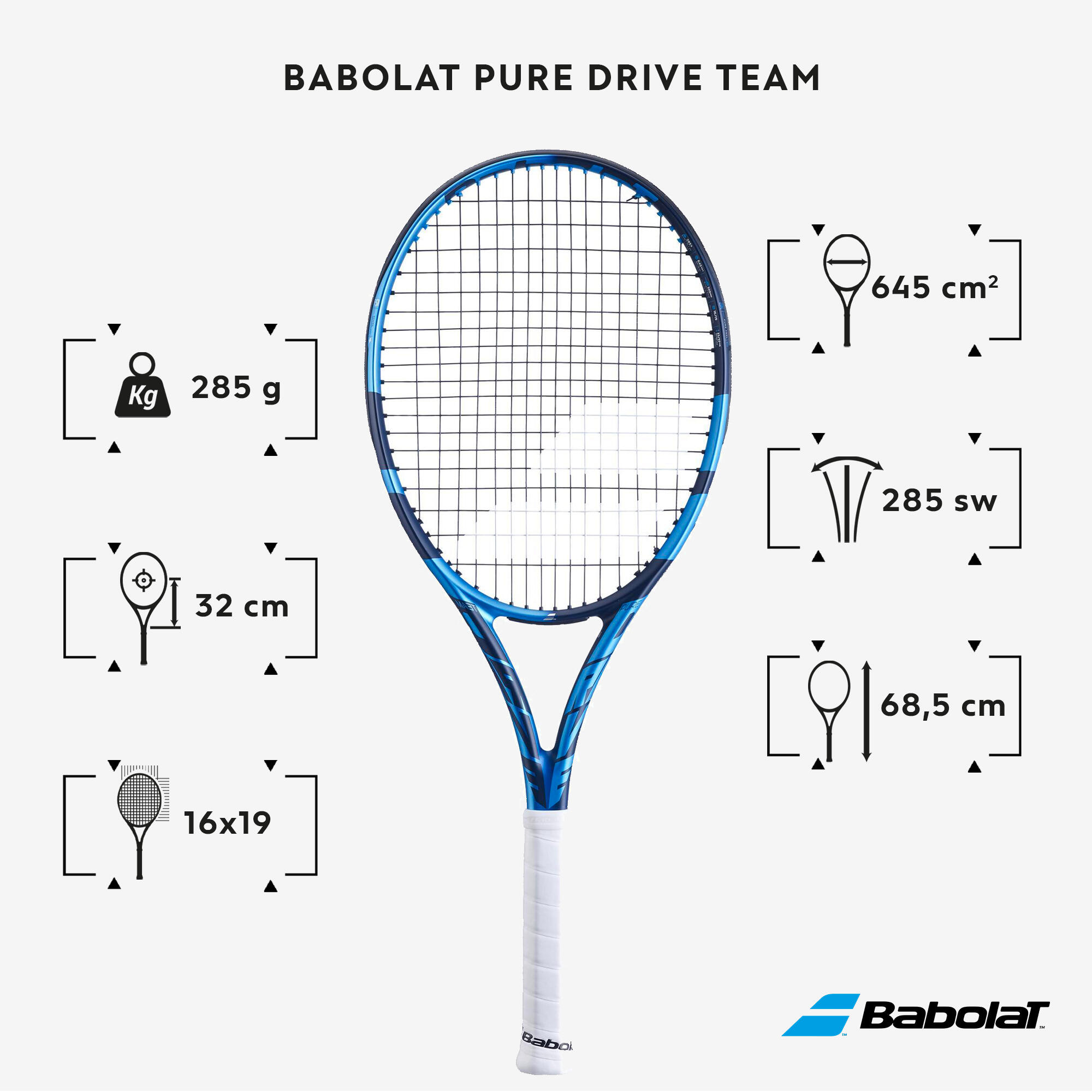 Racchetta tennis adulto Babolat PURE DRIVE TEAM azzurra