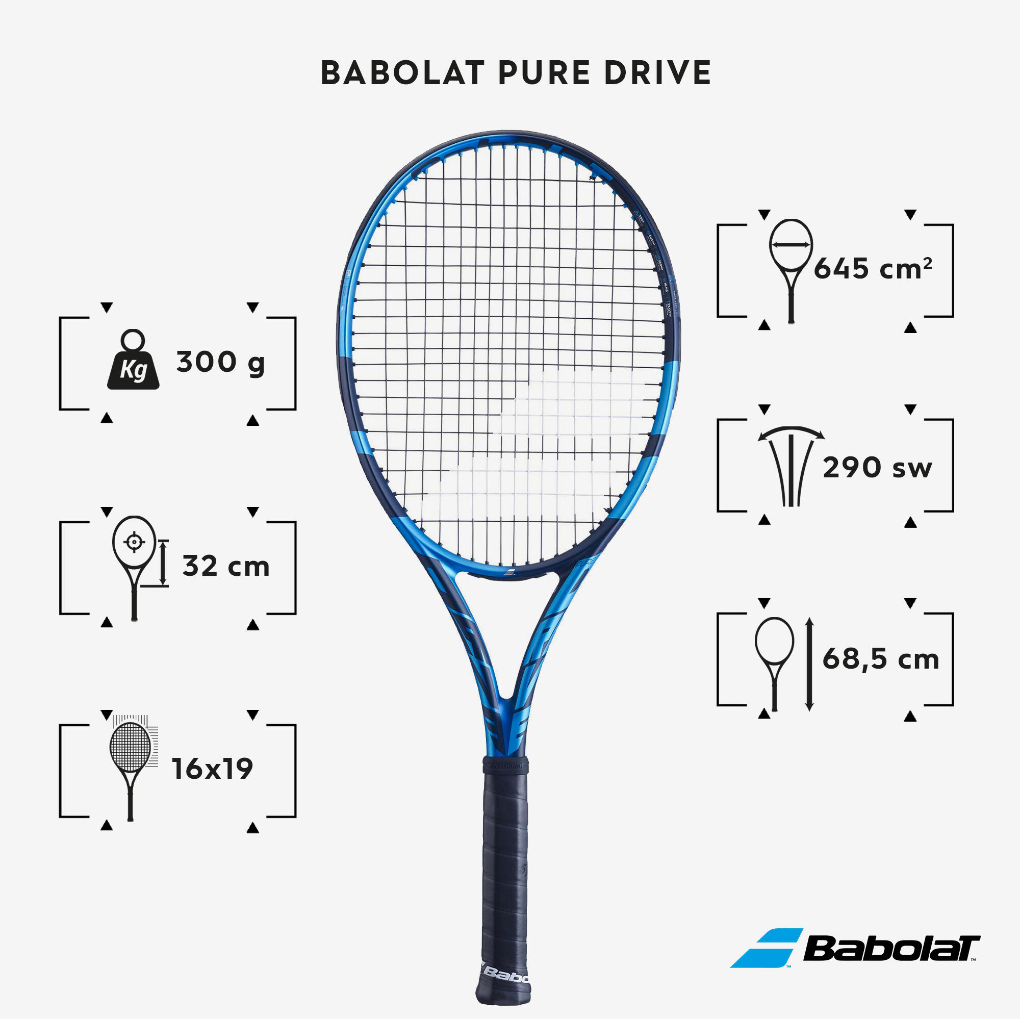 Adult Tennis Racket Pure Drive 300 g - Blue - Decathlon