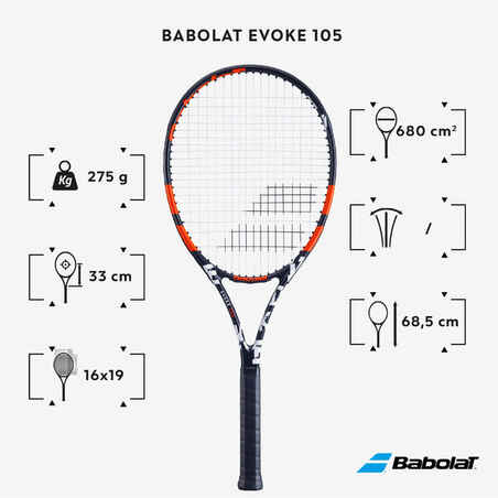 Adult Tennis Racket Evoke 105 - Black/Orange