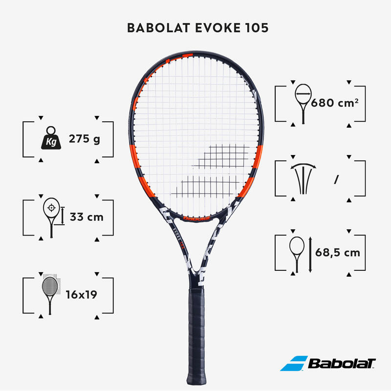 Raquette de tennis adulte - Babolat Evoke 105 noire orange