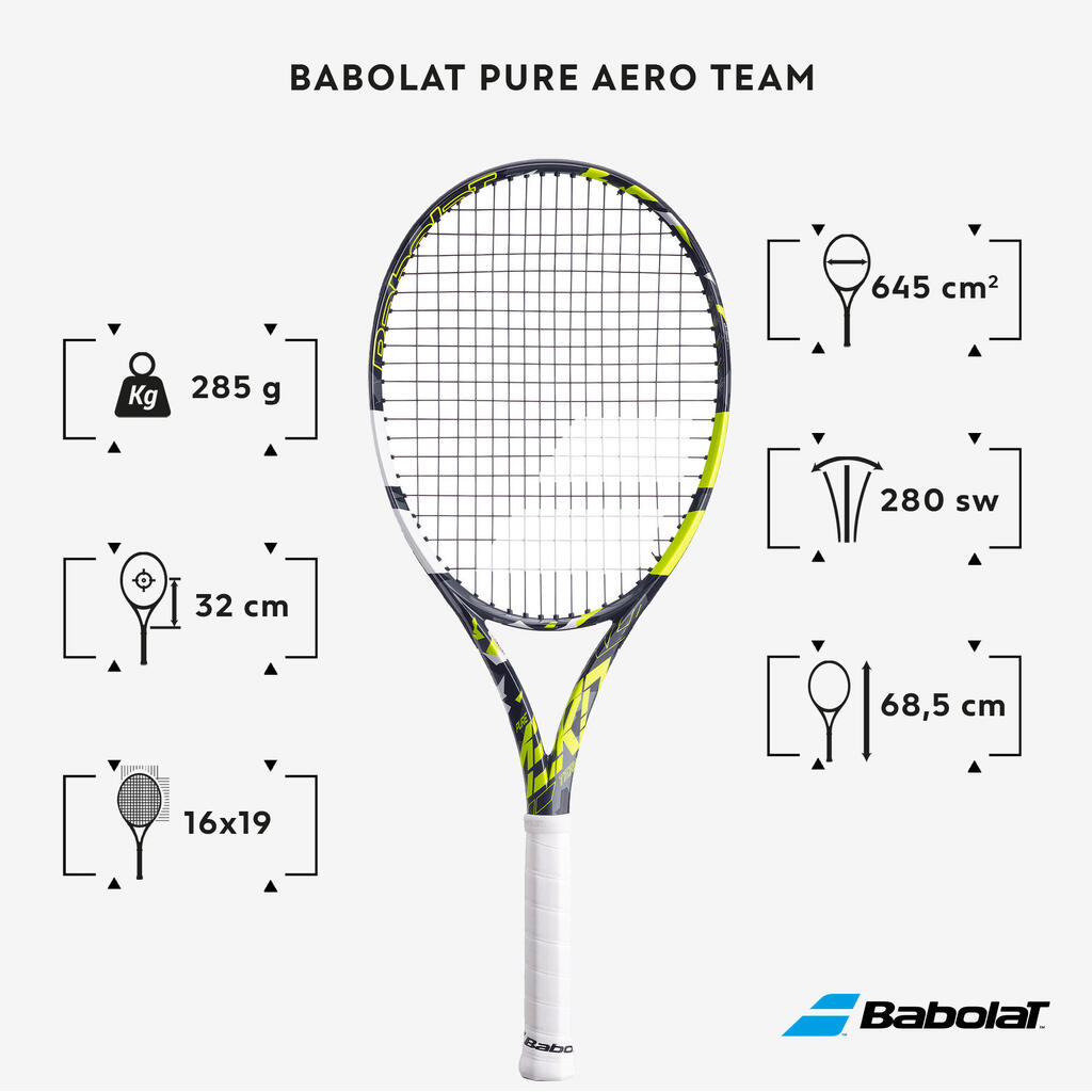 Pieaugušo tenisa rakete “Pure Aero Team”, 285 g, dzeltena