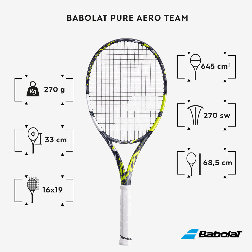 Täiskasvanute tennisereket Pure Aero Lite, 270 g, hall, kollane