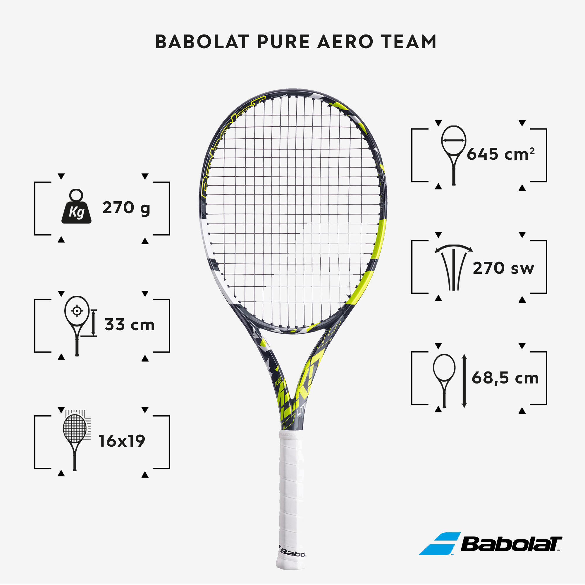 Adult Tennis Racket Pure Aero Lite 270 g Grey Yellow BABOLAT