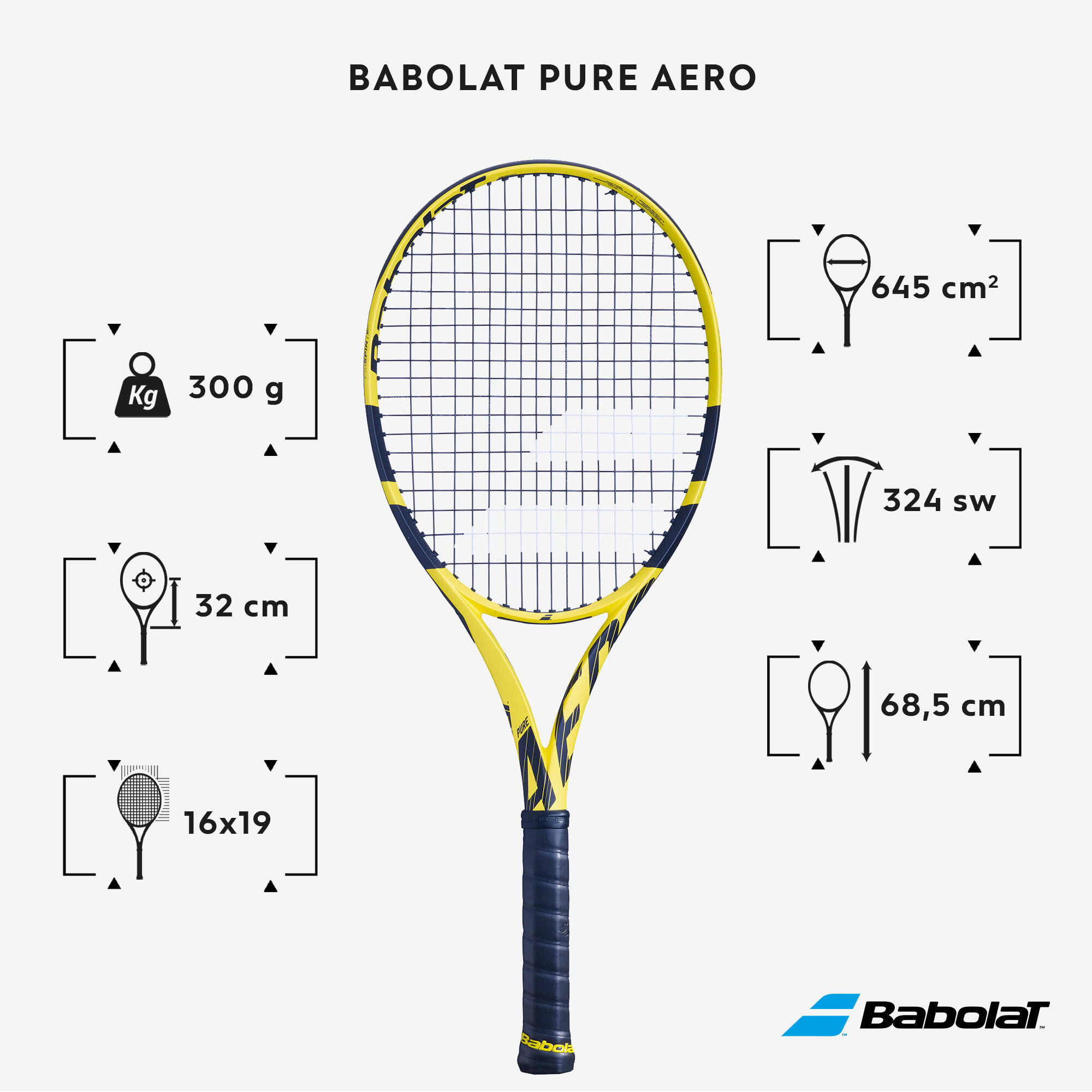 RAQUETTE DE TENNIS ADULTE BABOLAT PURE AERO JAUNE NOIR 300g