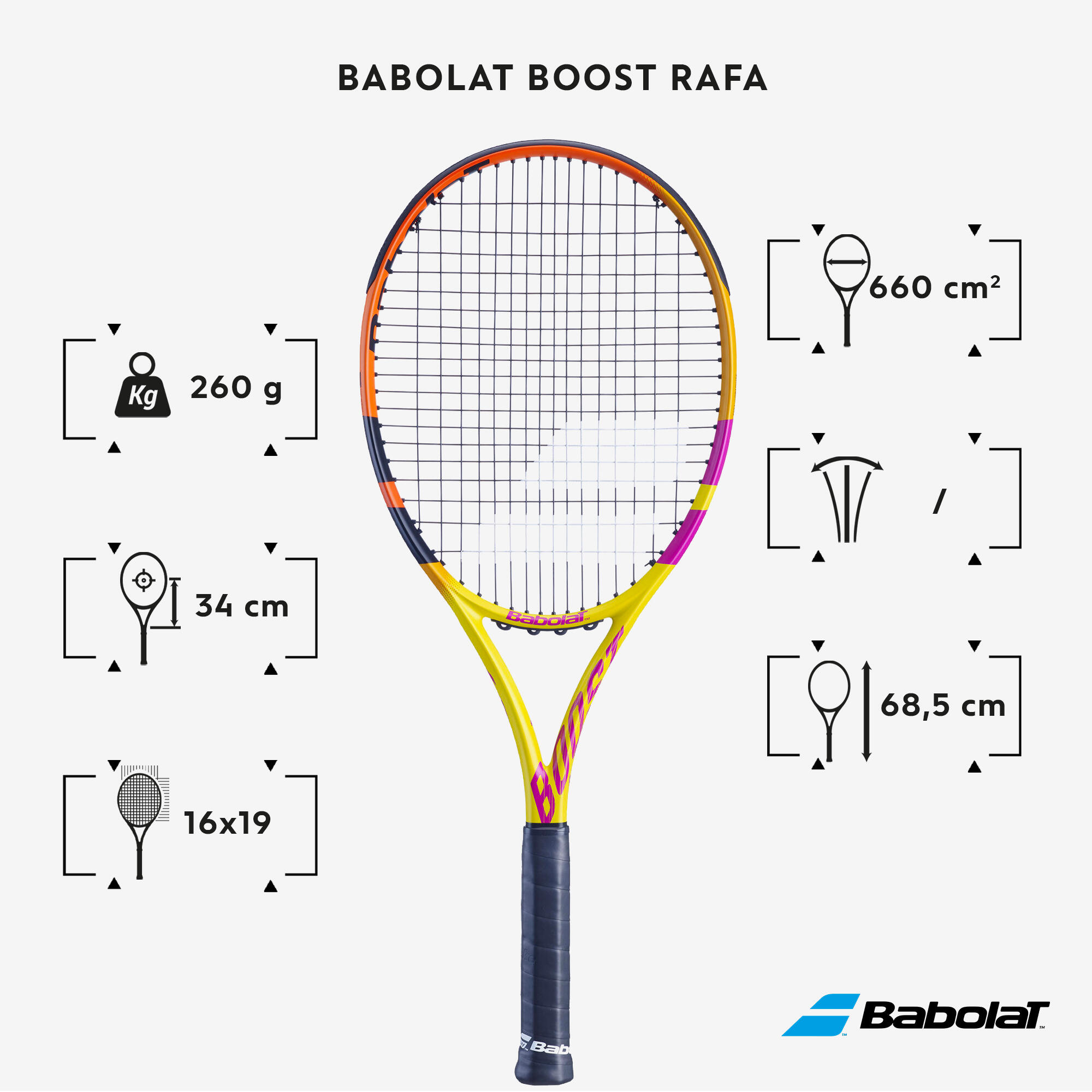 Raquette de tennis adulte Babolat Boost Rafa jaune orange rose