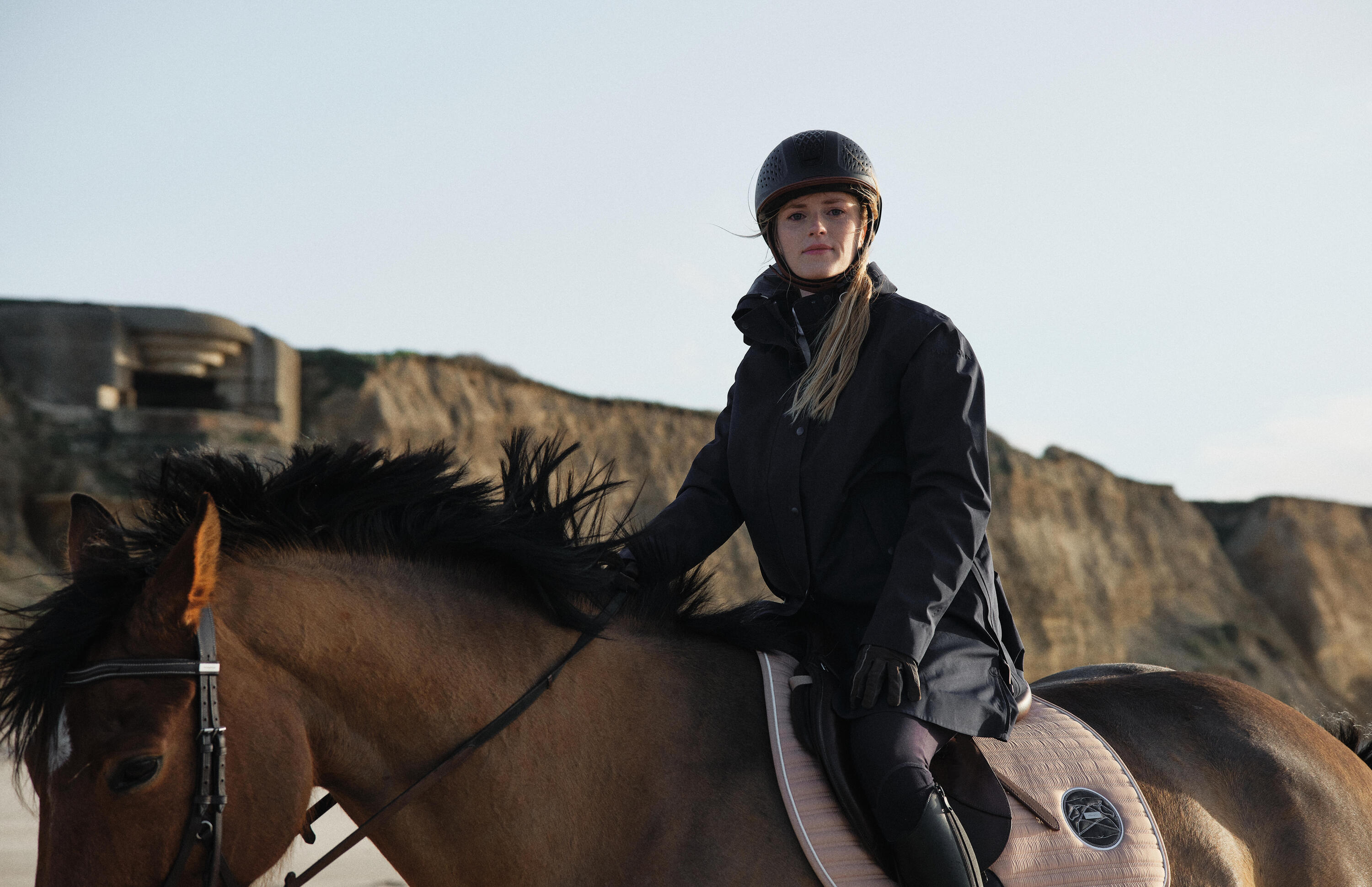 Veste équitation longue imperméable - marine 11/14