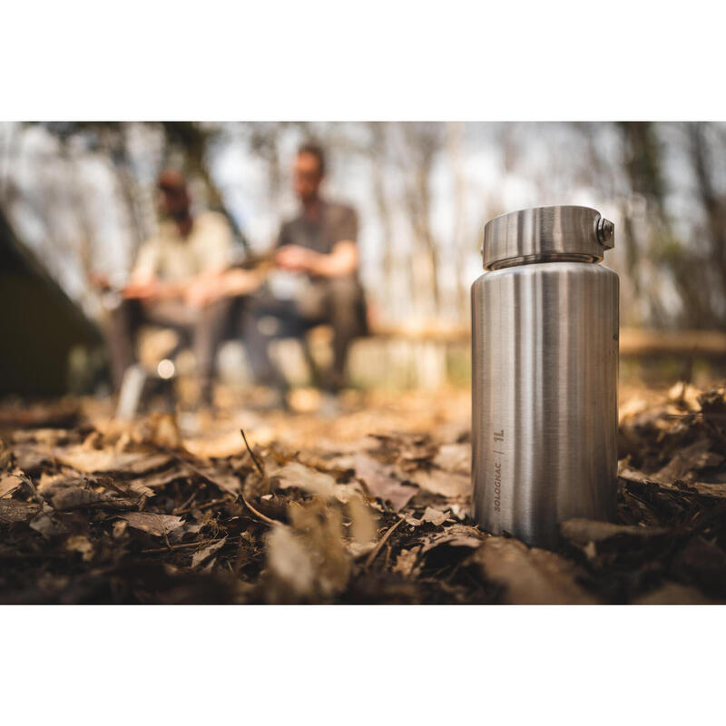 Bidon din inox Bushcraft capac cu filet 1L Gri