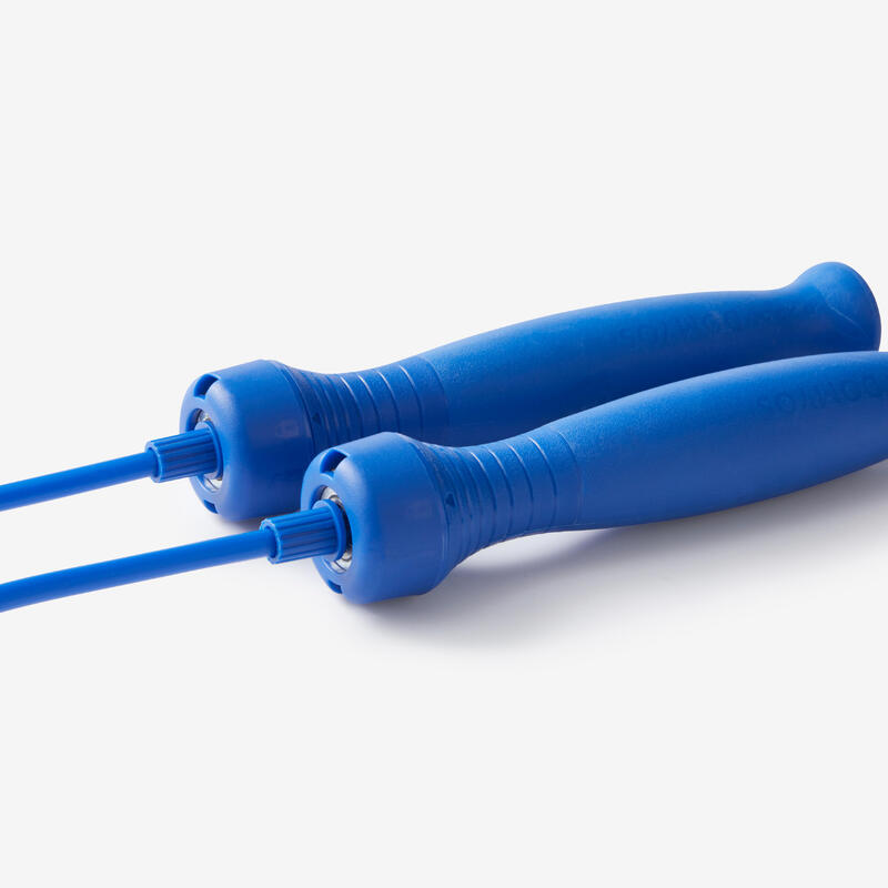 Corde à sauter avec poignées en gomme - Longueur ajustable 3m - Bleu vif