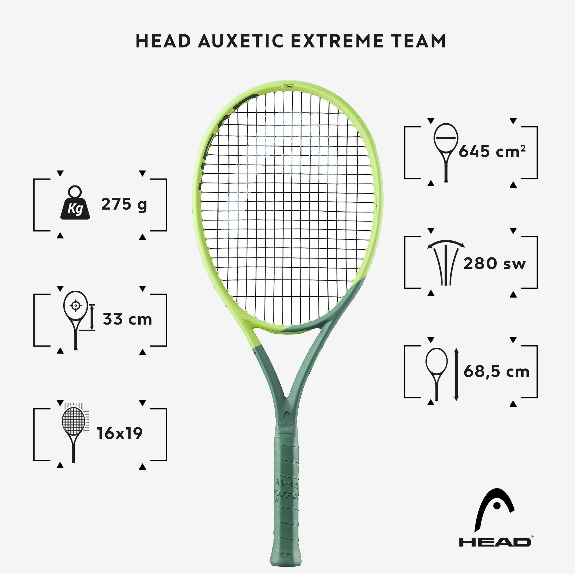Raqueta de tennis adult - Head Auxetic Extreme Team Groc 275 g 2/12