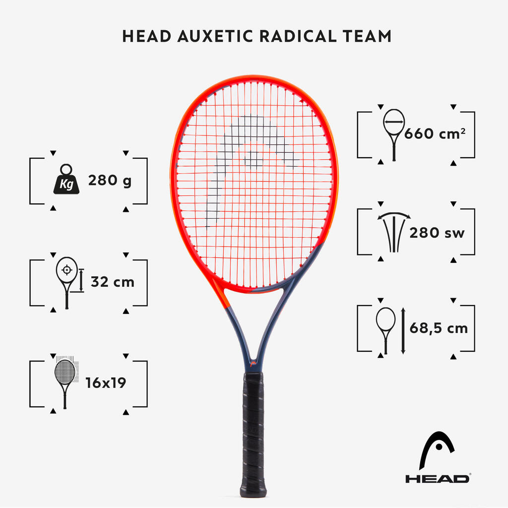 Suaugusiųjų teniso raketė „Auxetic Radical Team“, 280 g, oranžinė