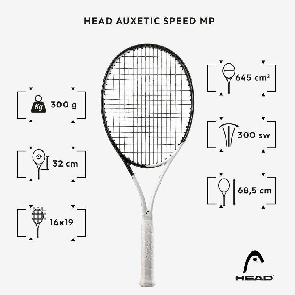 Tenisová raketa Auxetic Speed MP 300g čierno-biela