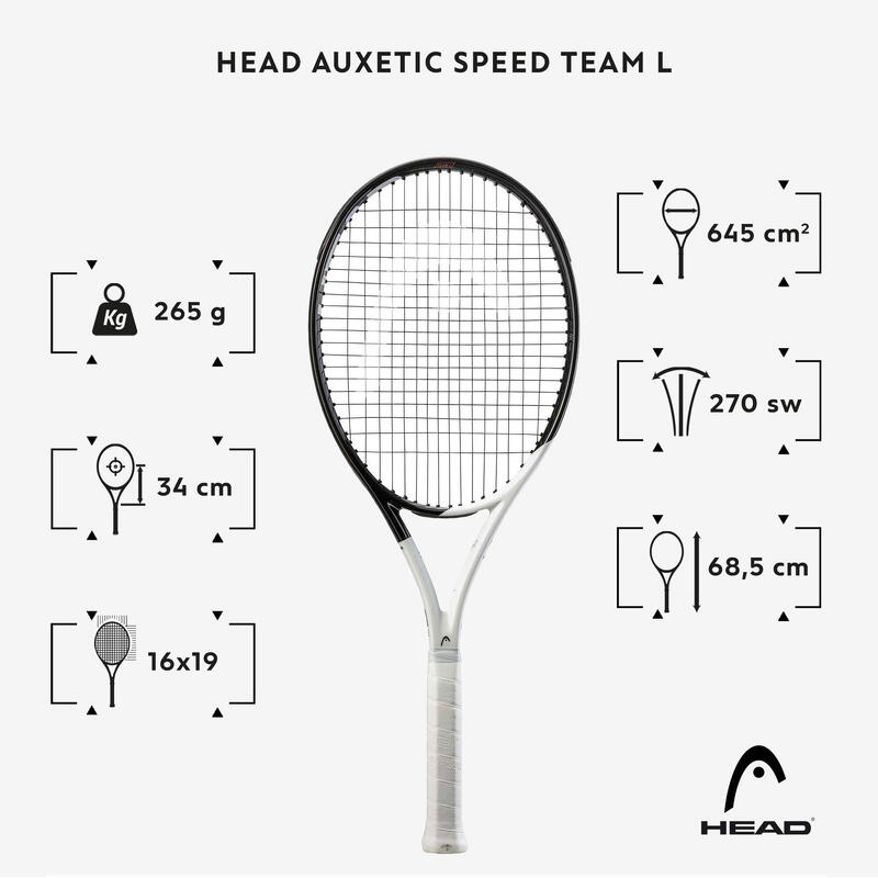 Tennisracket voor volwassenen Auxetic Speed Team L zwart wit 265 g