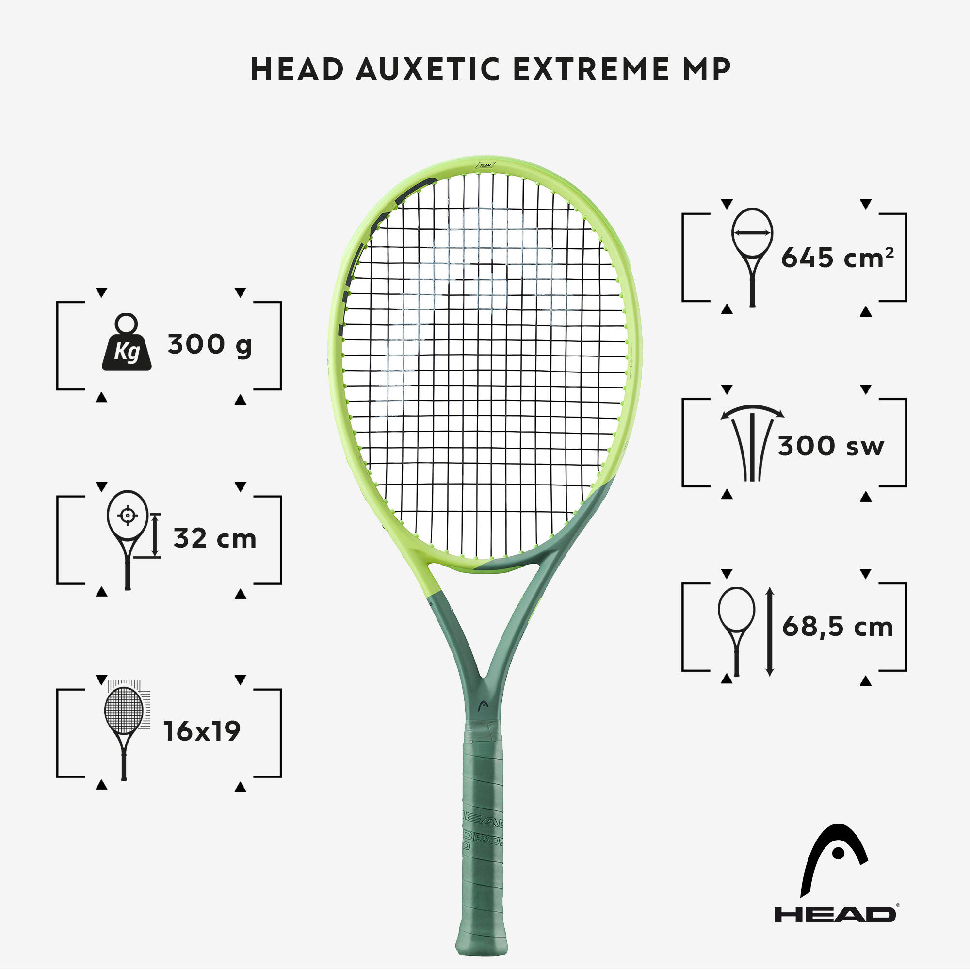 Adult Tennis Racket Auxetic Extreme MP 300 g- Grey/Yellow 2/9