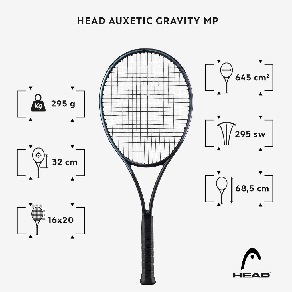 Pieaugušo tenisa rakete “Auxetic Gravity MP”, zila, 295 g