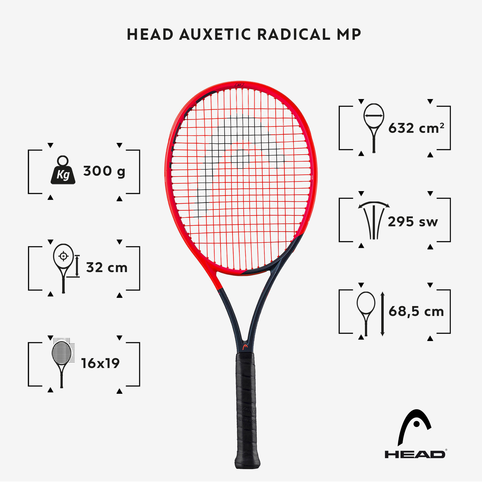 HEAD RACCHETTA DA TENNIS PER ADULTI - AUXETIC RADICAL MP ORANGE 300G