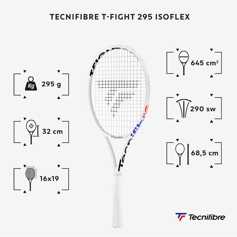 RAQUETTE DE TENNIS ADULTE - TECNIFIBRE T-FIGHT 295 ISOFLEX BLANC NON CORDEE 295g