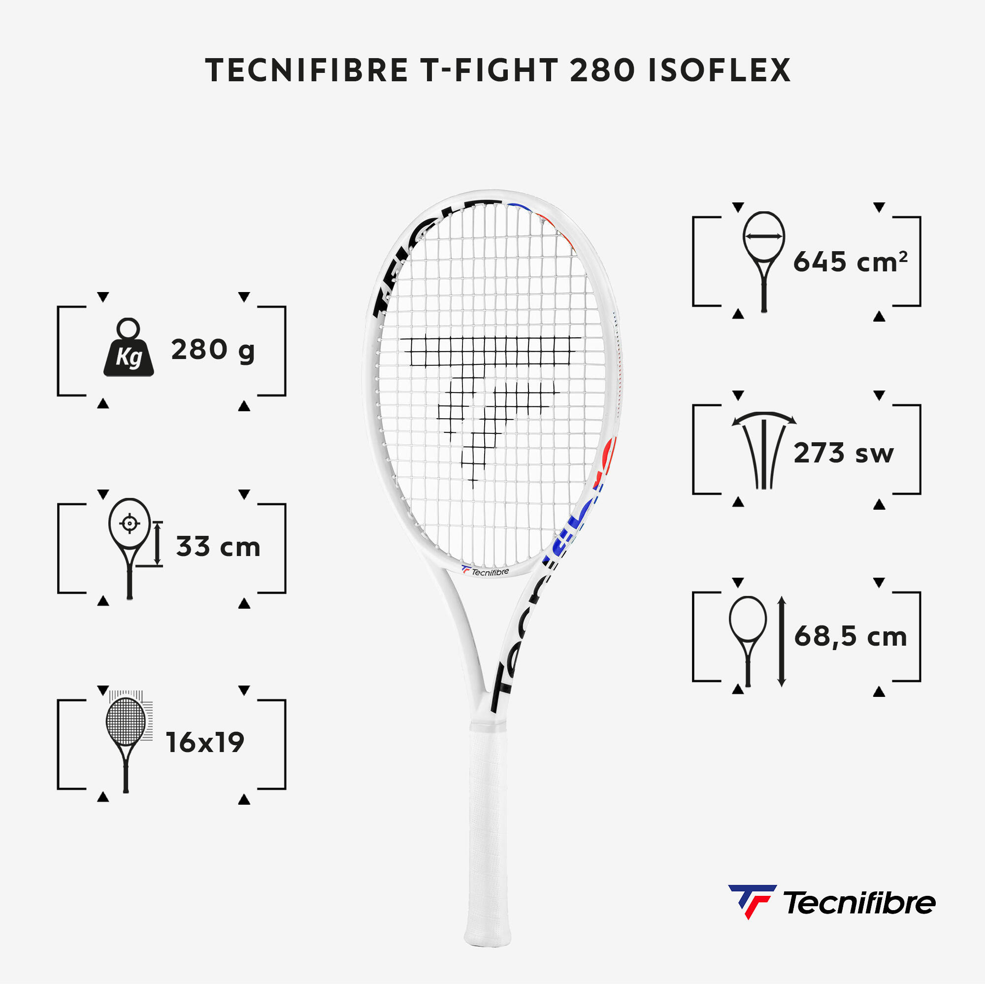 Adult 280 g Unstrung Tennis Racket T-Fight 280 Isoflex - White 2/8