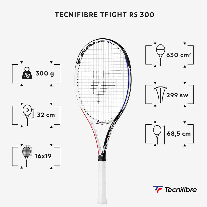 RAQUETTE DE TENNIS ADULTE - TECNIFIBRE TFIGHT RS 300 BLANCHE NOIRE NON CORDEE