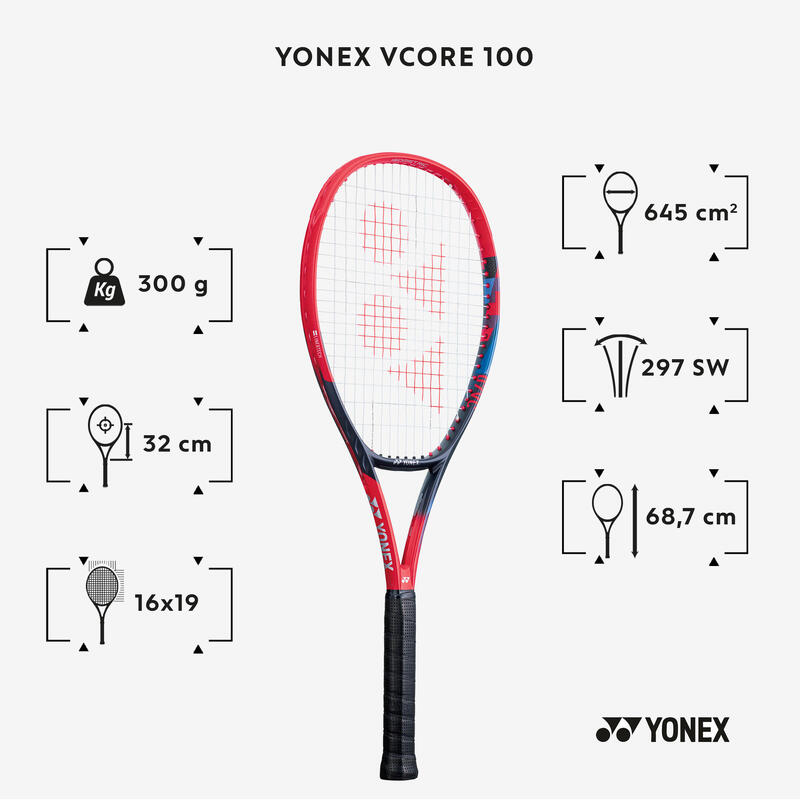 RAQUETA DE TENIS ADULTO - YONEX VCORE 100 ROJO 300G