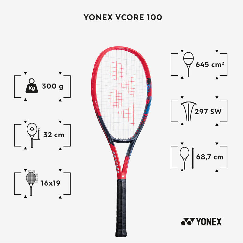 RAQUETTE DE TENNIS ADULTE - YONEX VCORE 100 ROUGE 300G