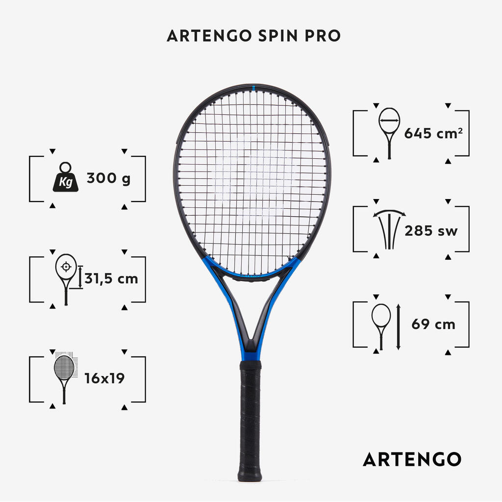 Adult Tennis Racket Spin Pro TR930 300g - Black/Blue