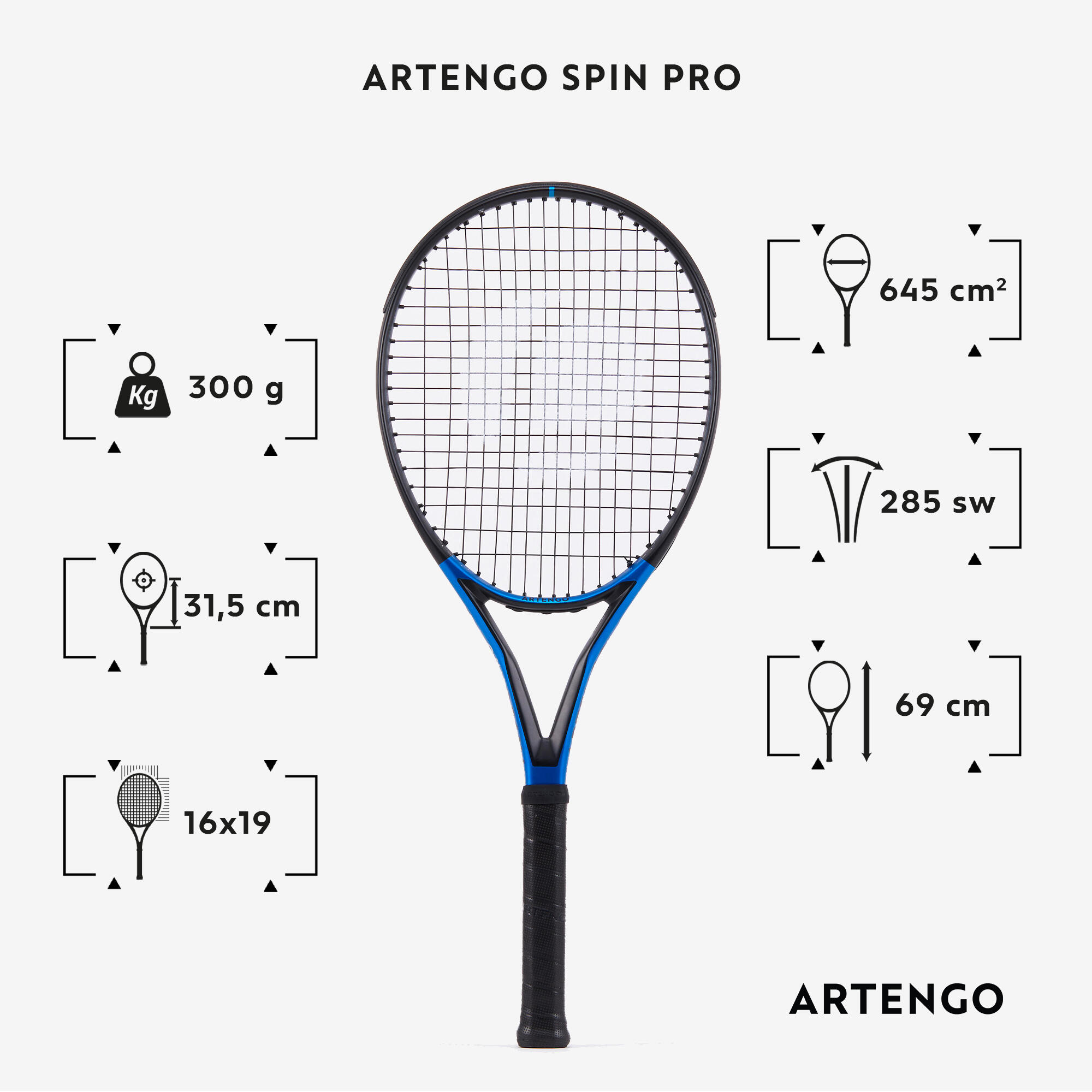 Tennis Racket 300 g - TR 930 Spin Pro Black/Blue - ARTENGO