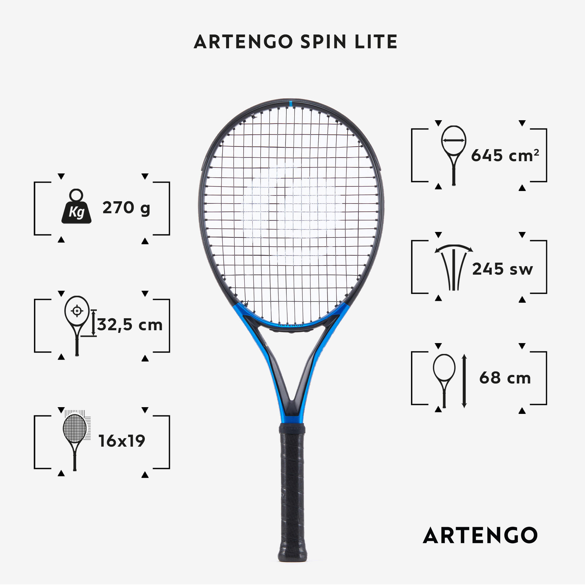 Adult Tennis Racket TR930 Spin Lite 270 g - Black/Blue 2/9