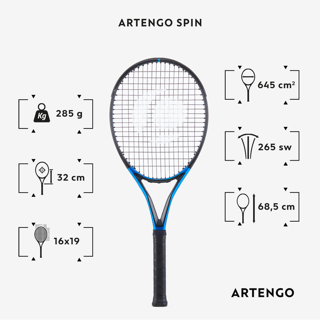 Pieaugušo tenisa rakete “TR930 Spin”, 285 g, melna, zila