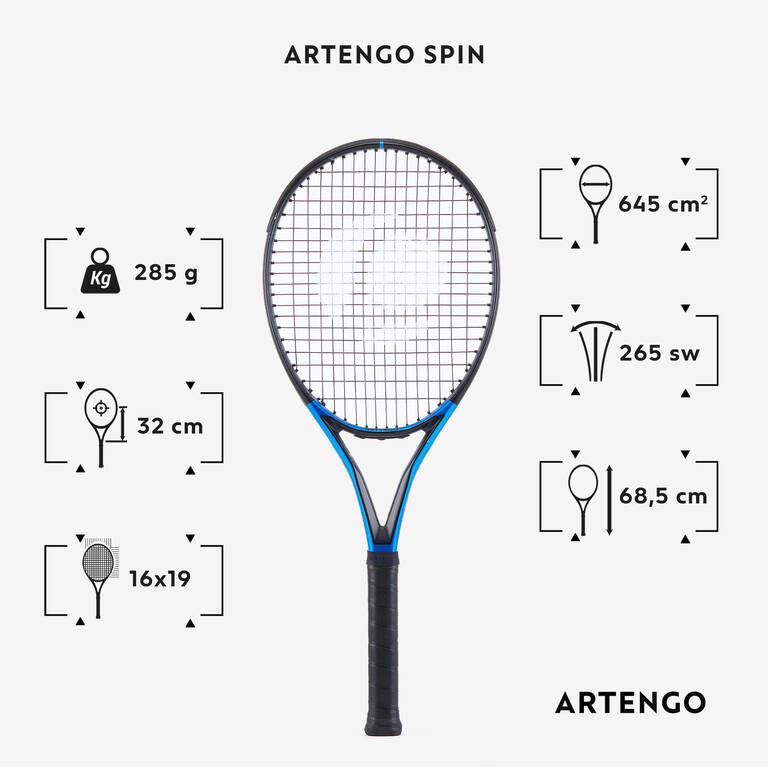 Adult Tennis Racket - Artengo TR930 Spin Black Blue 285g