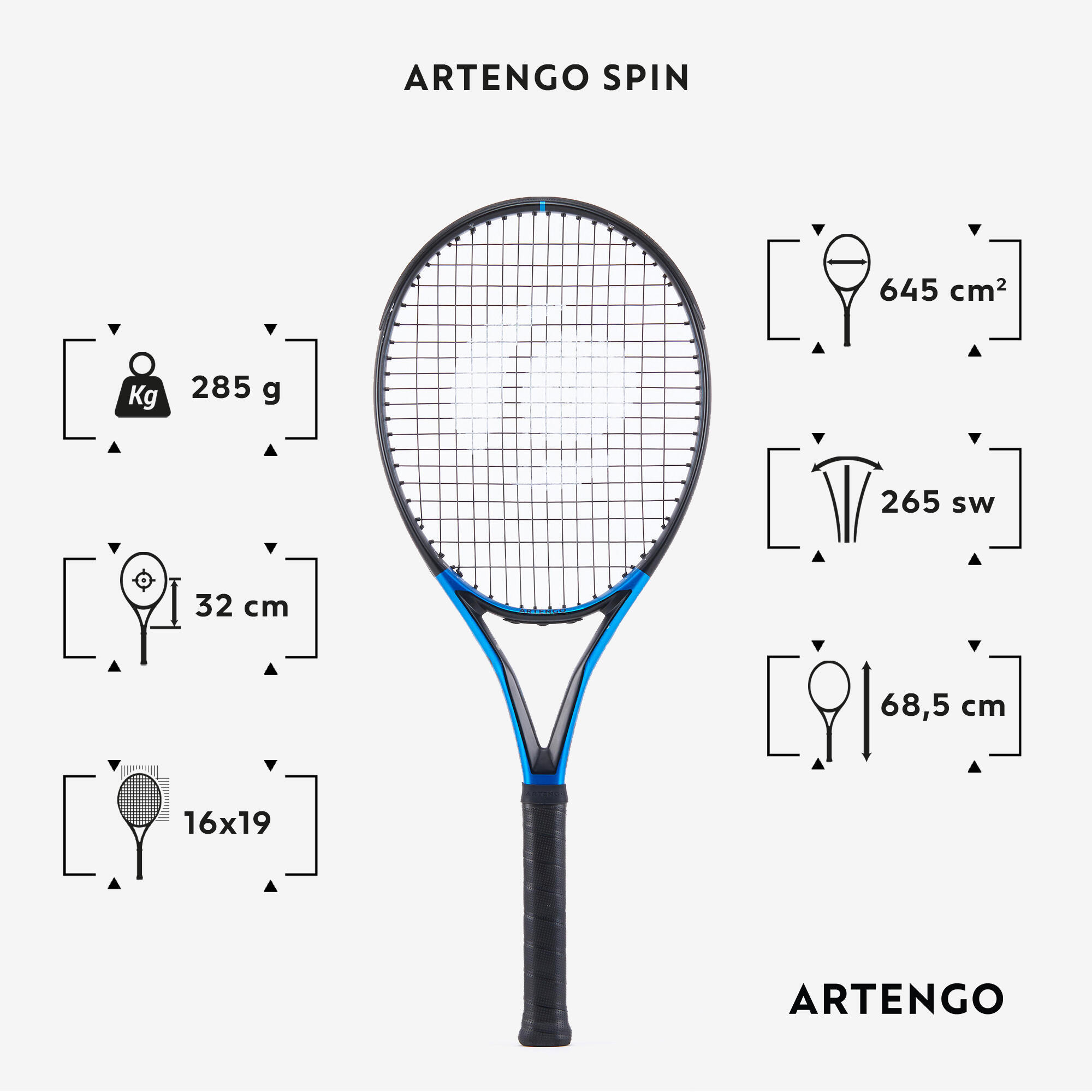 Adult Tennis Racket - Artengo TR930 Spin Black Blue 285g 2/8