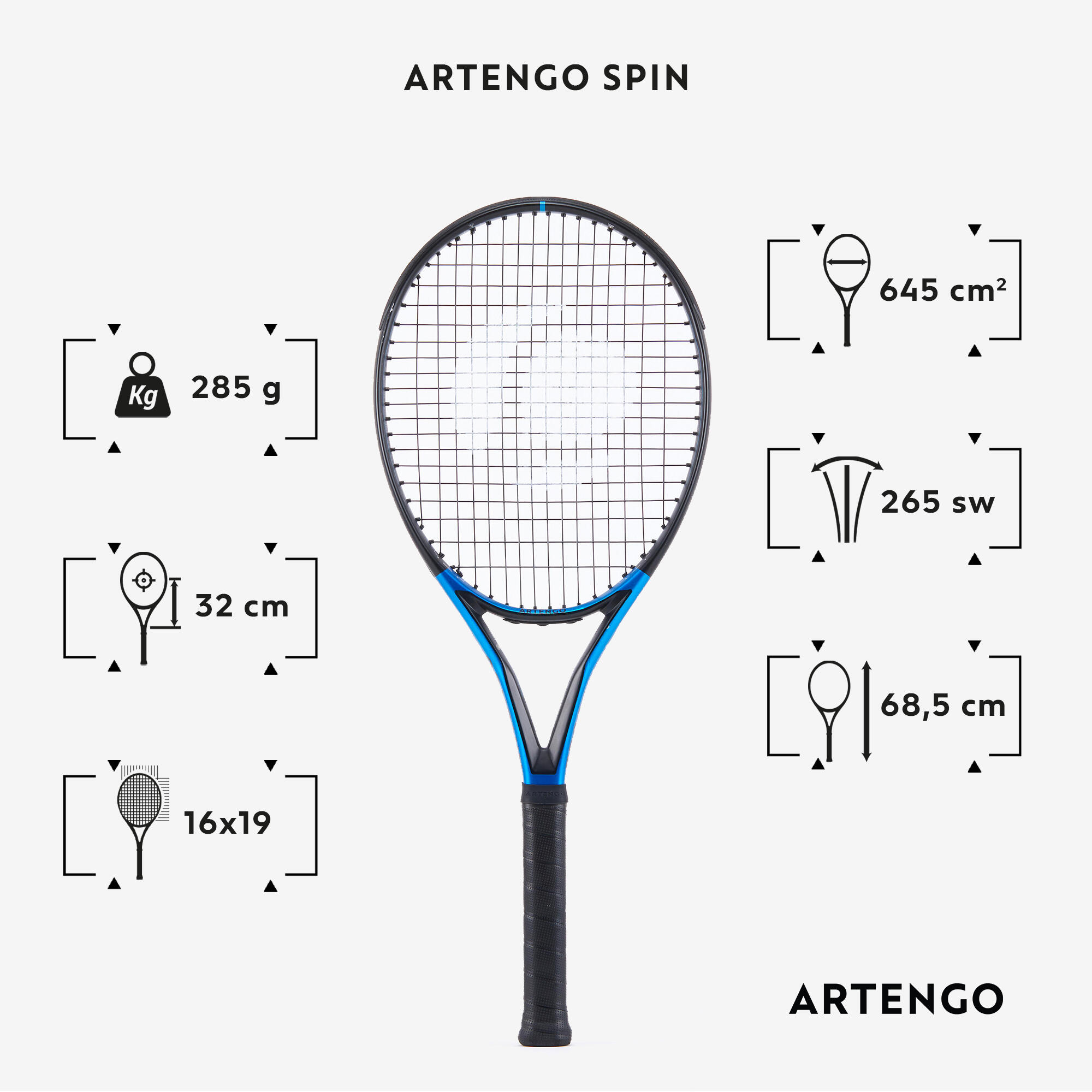 Racchetta da tennis TR930 Spin 285g per adulti - Nero/Blu