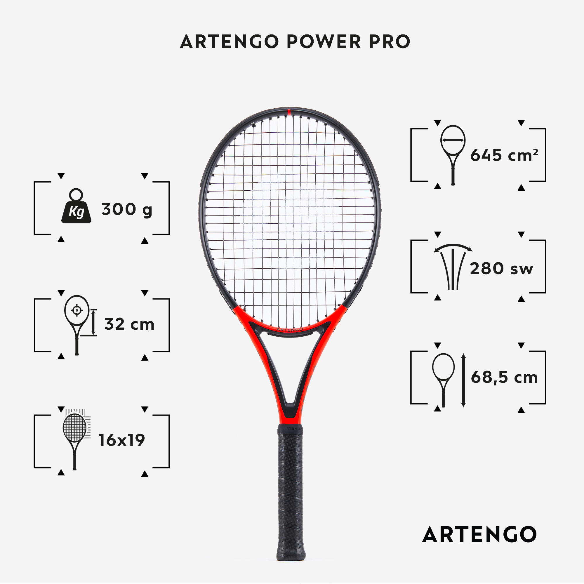 Adult Tennis Racket Power Pro TR990 300g - Red/Black 2/8
