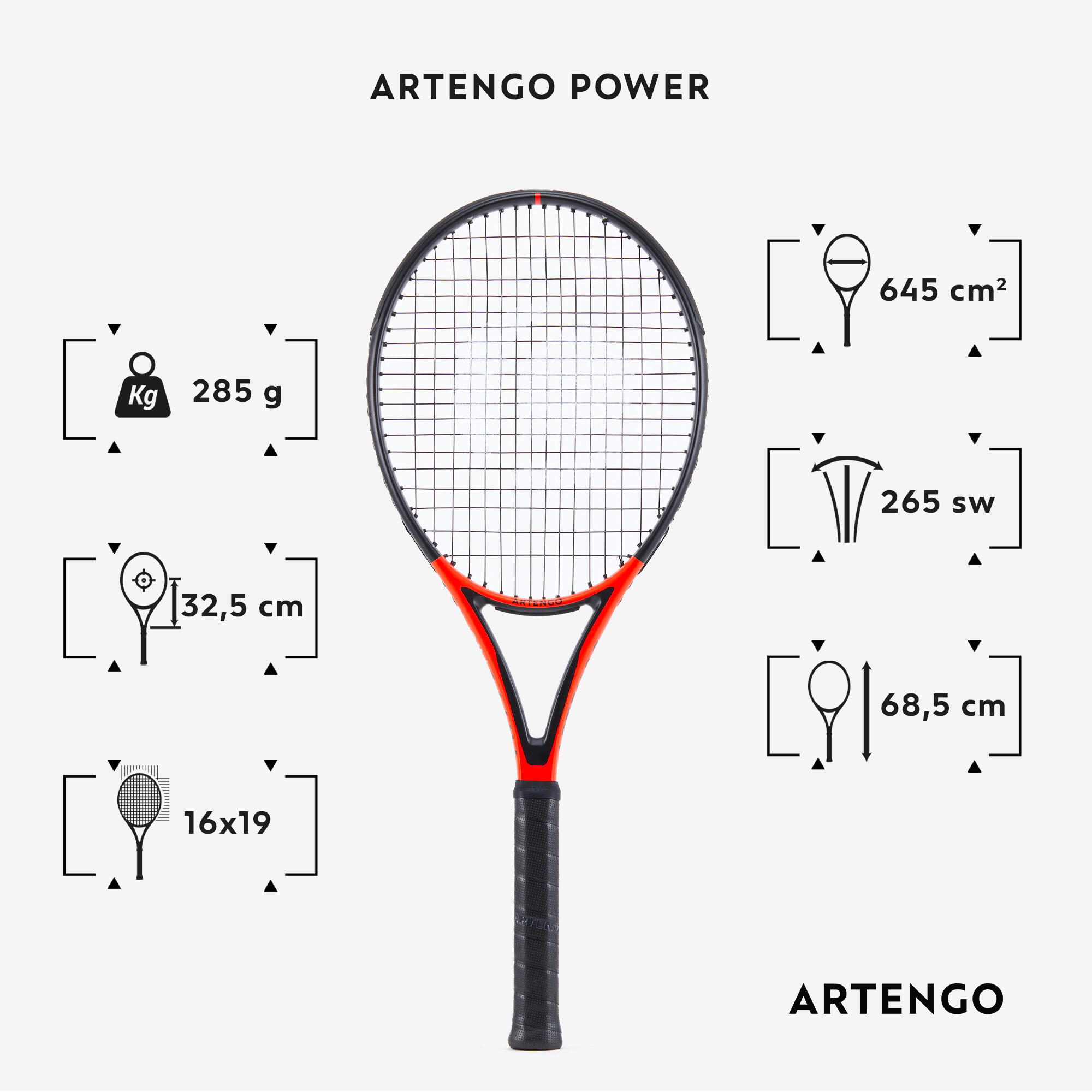 Tennis Racket 285 g - TR 990 Power Red/Black - ARTENGO
