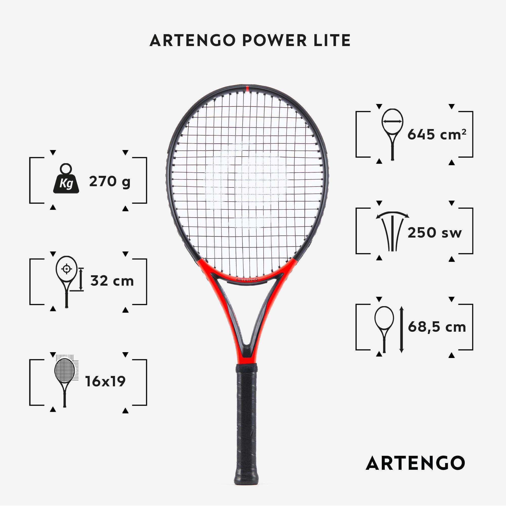 ARTENGO Racchetta da tennis per adulti - TR990 POWER LITE Rosso Nero 270g