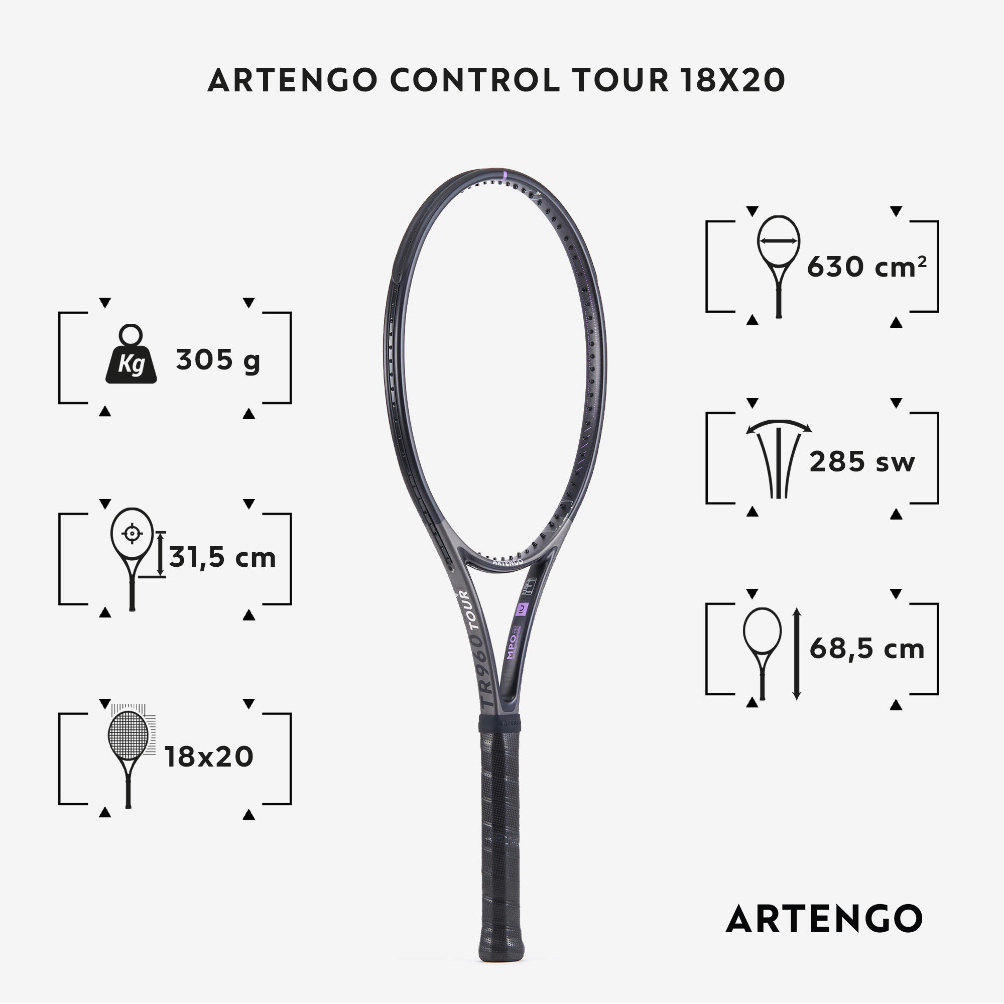 Adult Tennis Racket Control Tour TR960 18x20 Unstrung - Grey - GAËL MONFILS 2/17