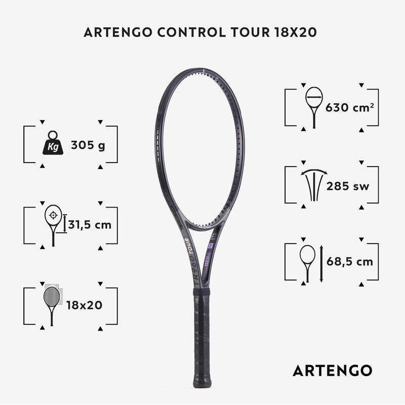 Tennisracket voor volwassenen TR960 Control Tour 18x20 grijs onbespannen