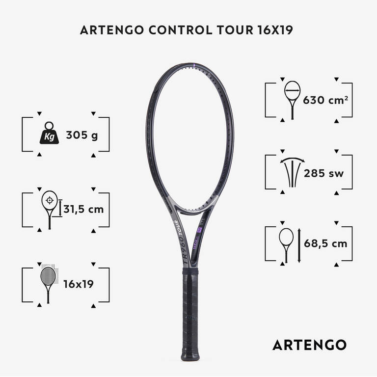 Raket Tenis Dewasa Control Tour TR960 16x19 Tanpa String - Abu-Abu