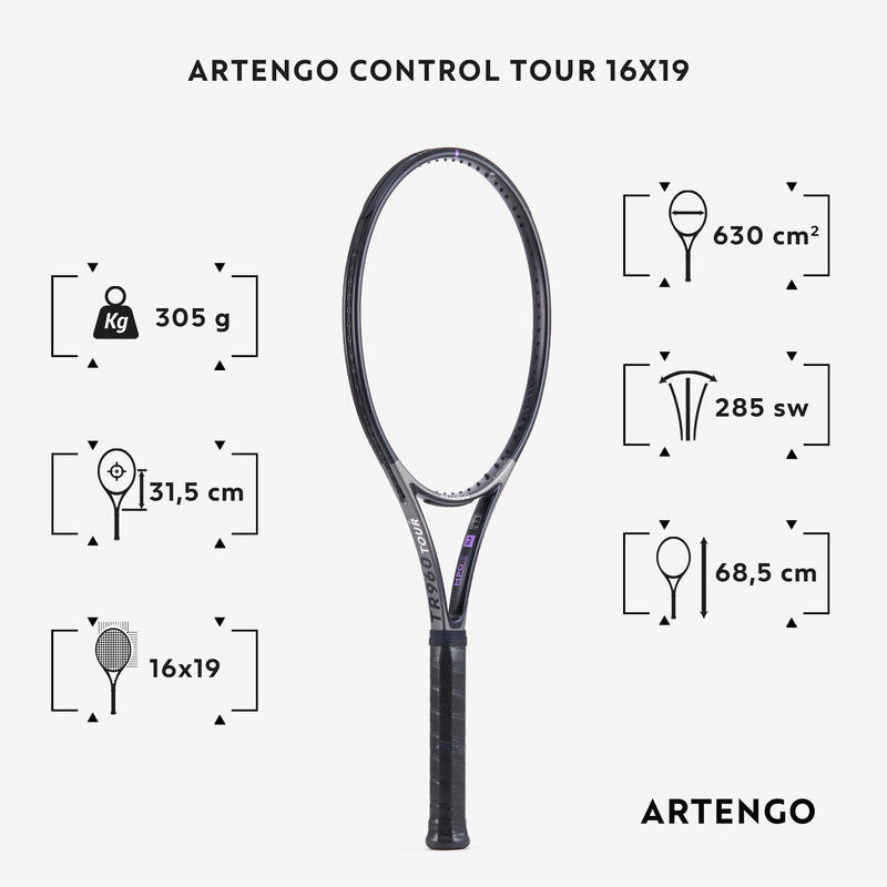 Tenisová raketa Artengo TR960 Control Tour 16x19 bez výpletu šedá