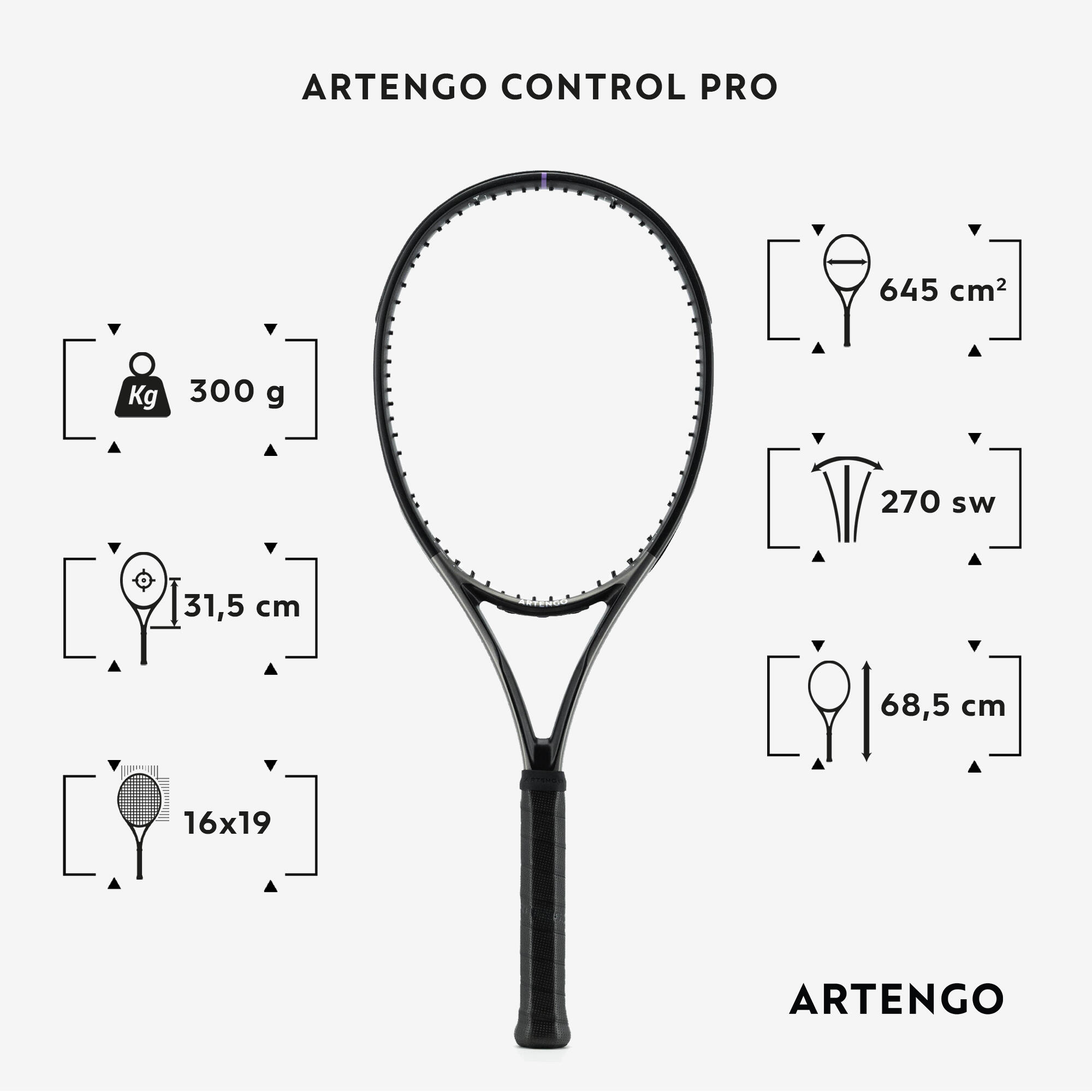Adult Tennis 300 g Unstrung Racket TR960 Control Pro - Black/Grey 2/9