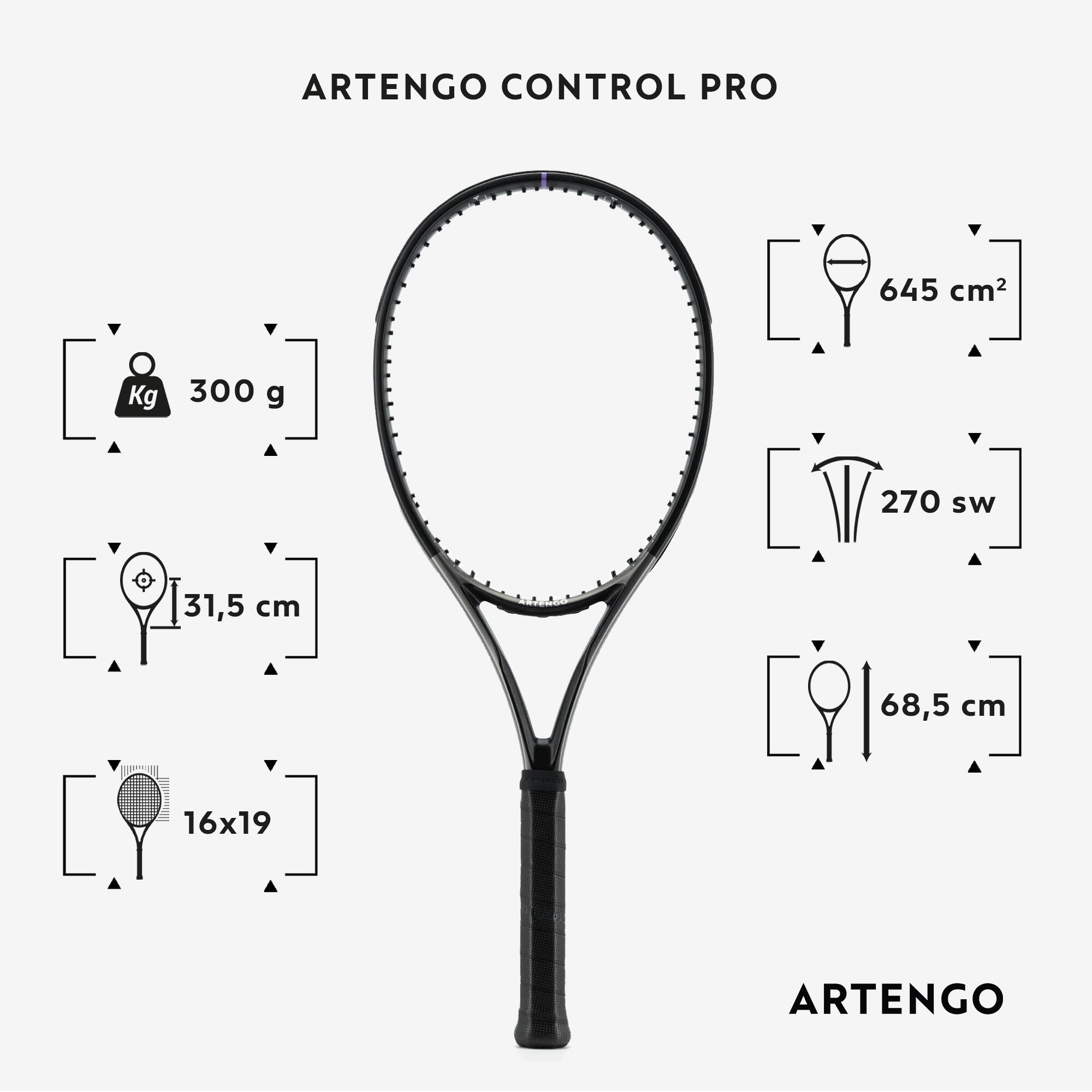 ARTENGO Racchetta da tennis per adulti - TR960 CONTROL Pro nero grigio 300G NON CORDEE