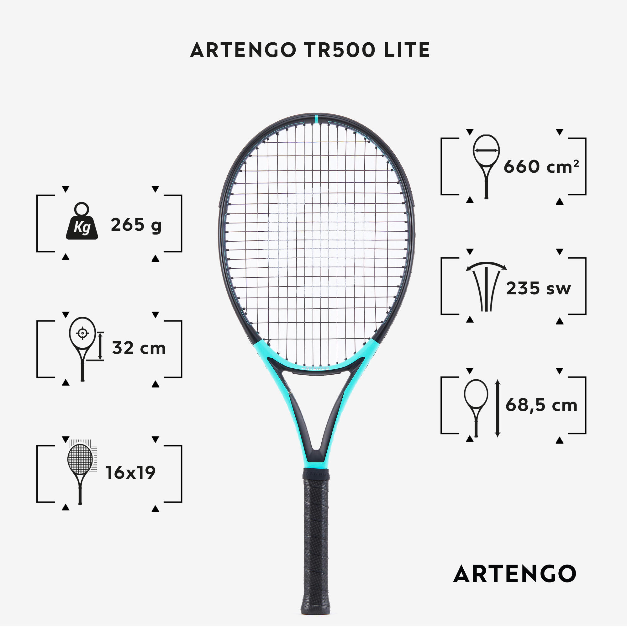 Tennis Racket - TR 500 Lite Light Blue - ARTENGO