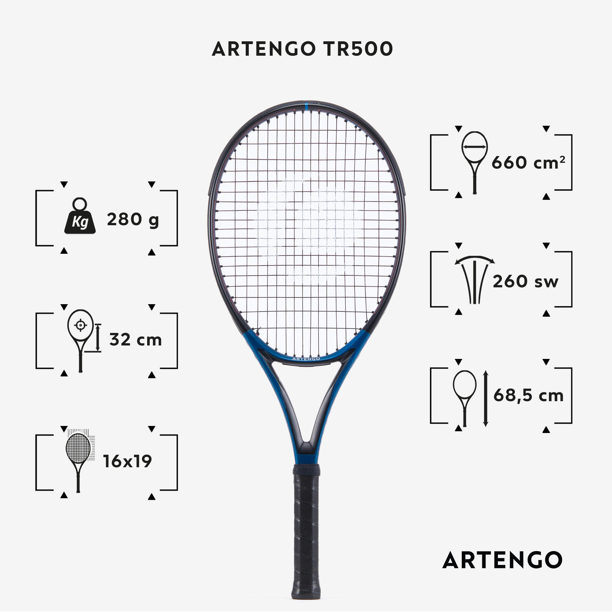 Racchetta tennis adulto TR500 blu 2/12