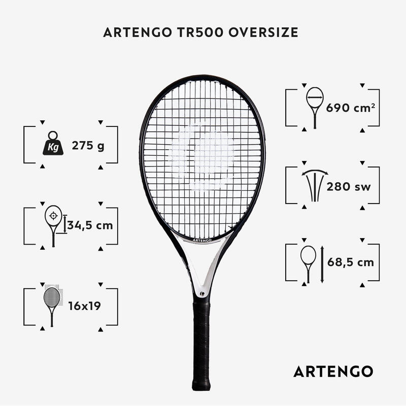 RAQUETTE DE TENNIS ADULTE TR500 OVERSIZE NOIR BLANC