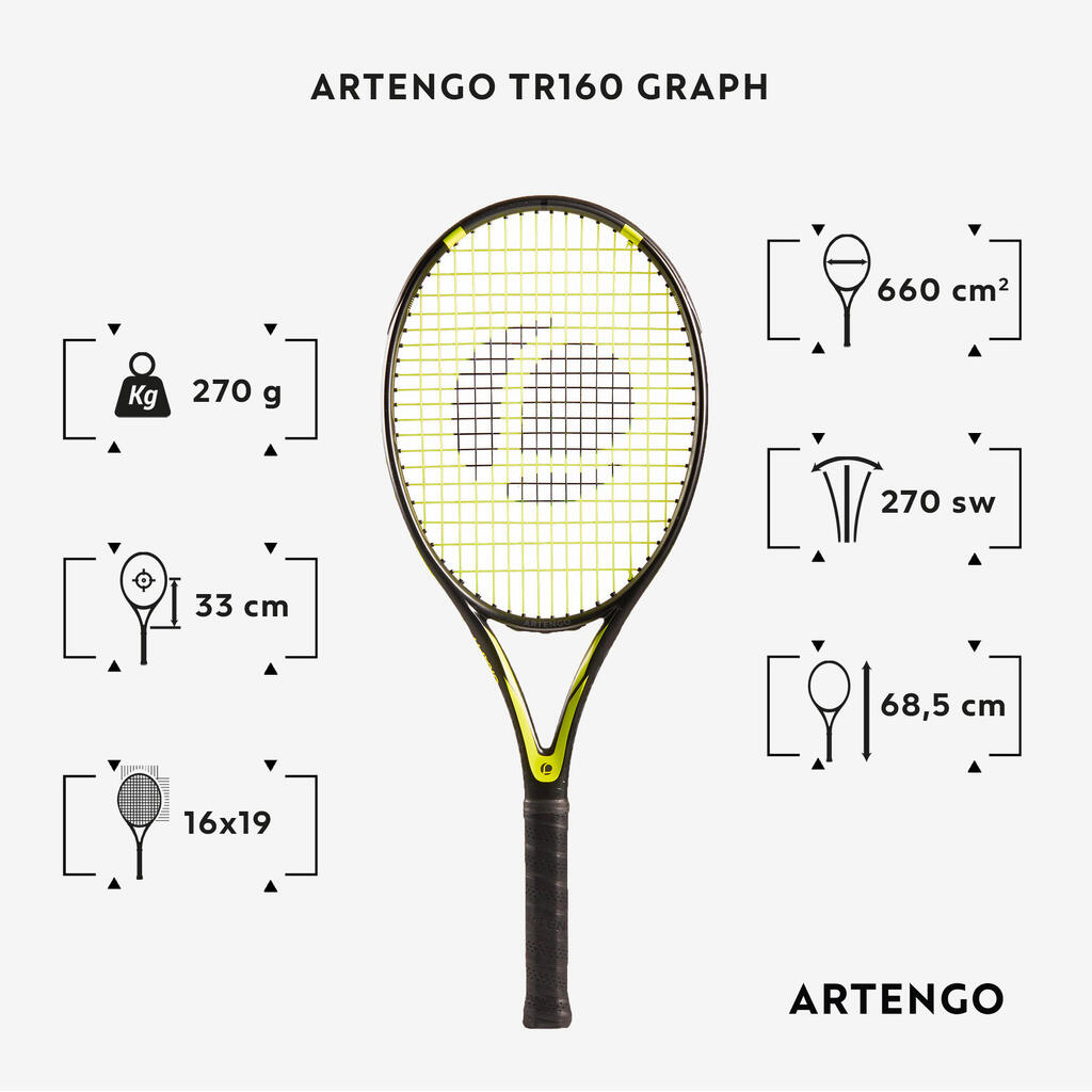 Ρακέτα τέννις TR160 Graph για ενήλικες - Μαύρο