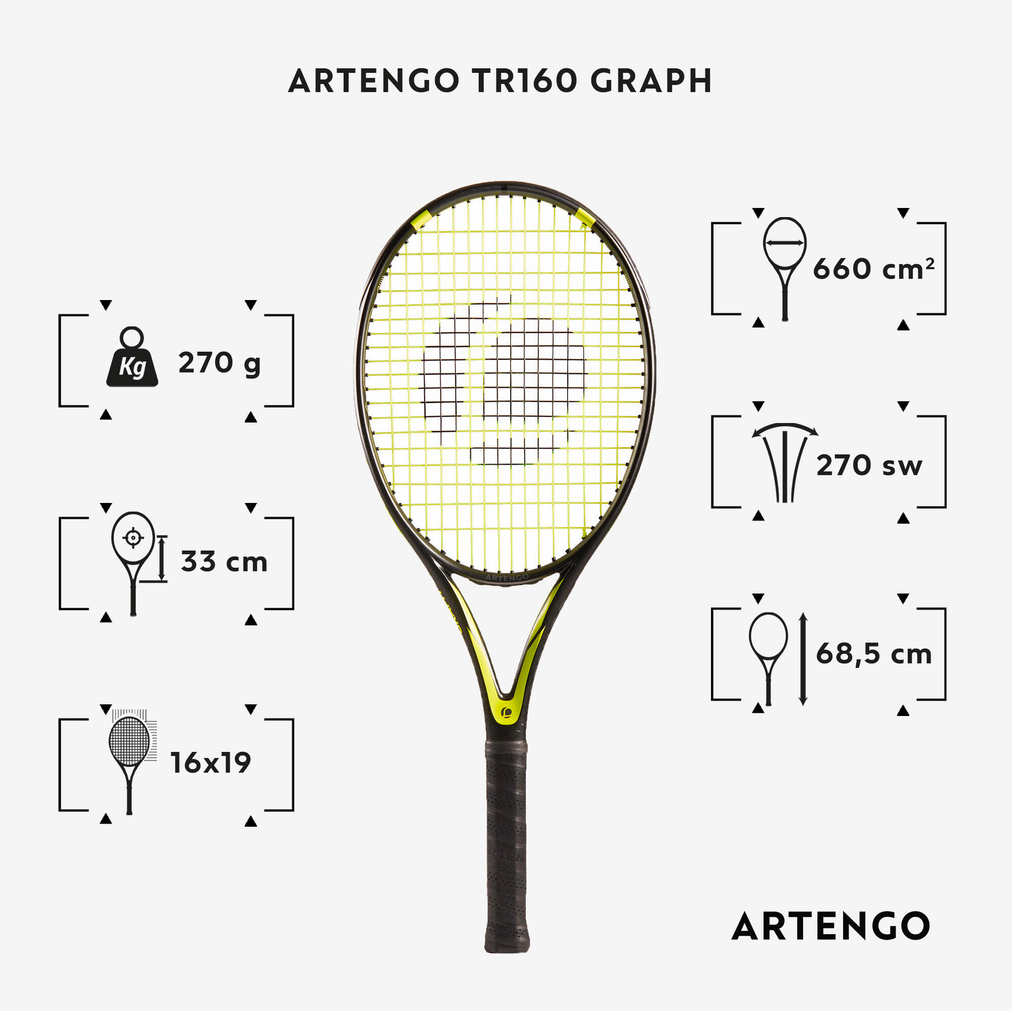 Tennis Racket - TR 160 Graph Black - ARTENGO