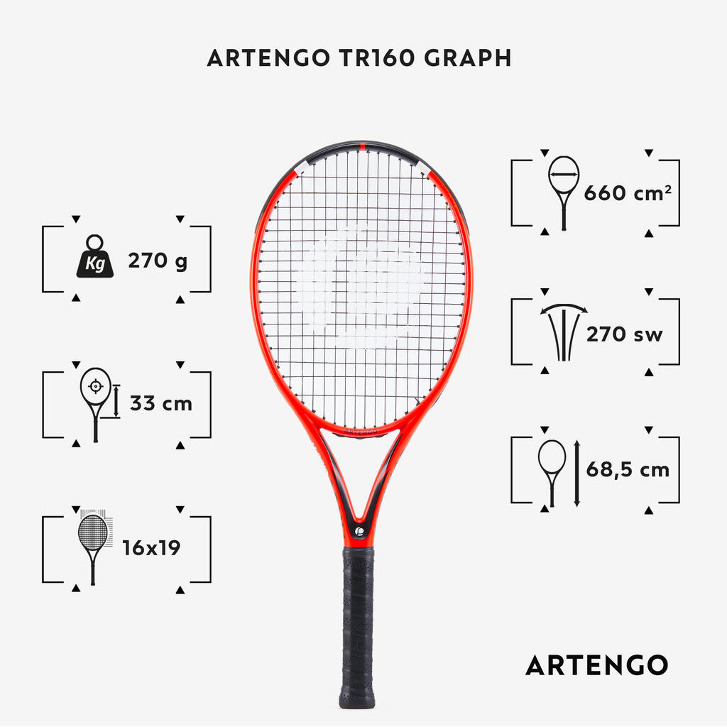 TENISKI REKET TR160 ZA ODRASLE GRAFITNI - CRNI